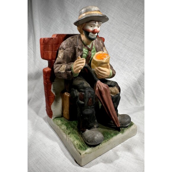 VINTAGE Emmett Kelly Jr Collection - Flambro Sitting Clown Brick Wall Bookend 7" - Picture 1 of 9